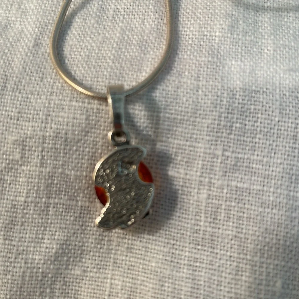 Silver 925 Necklace with Amber Crystal Pendant 21” Chain